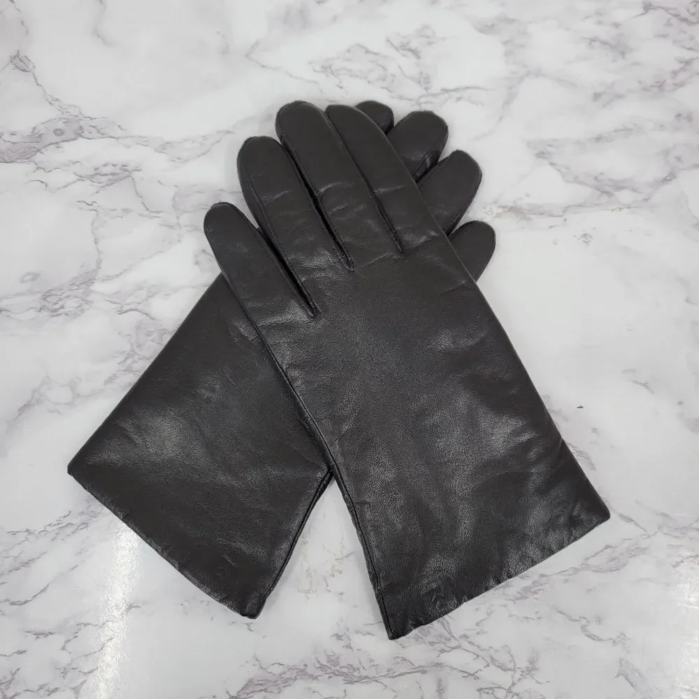 Isotoner Black Leather Driving Gloves with Knit Lining Women's Large